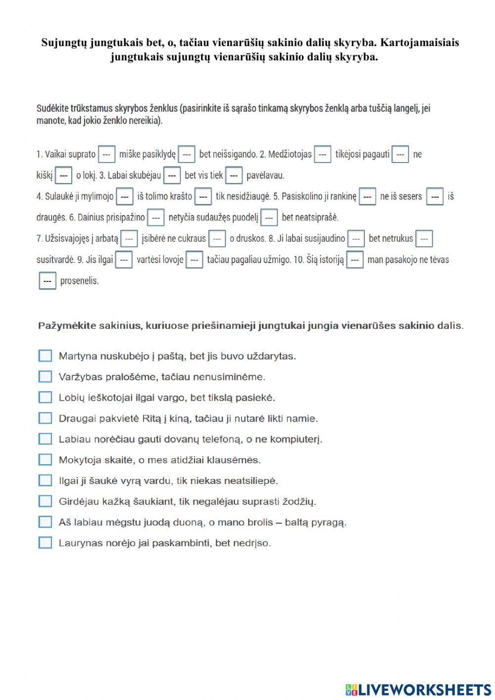 Vienarūšių sakinio dalių skyryba