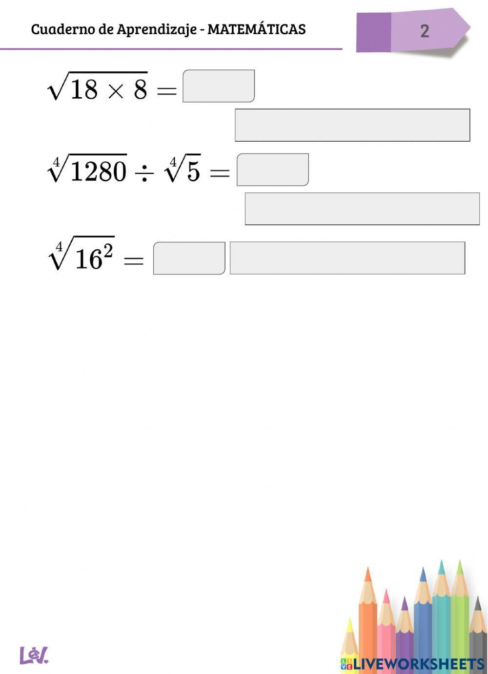 Propiedades de la radicación Opción múltiple