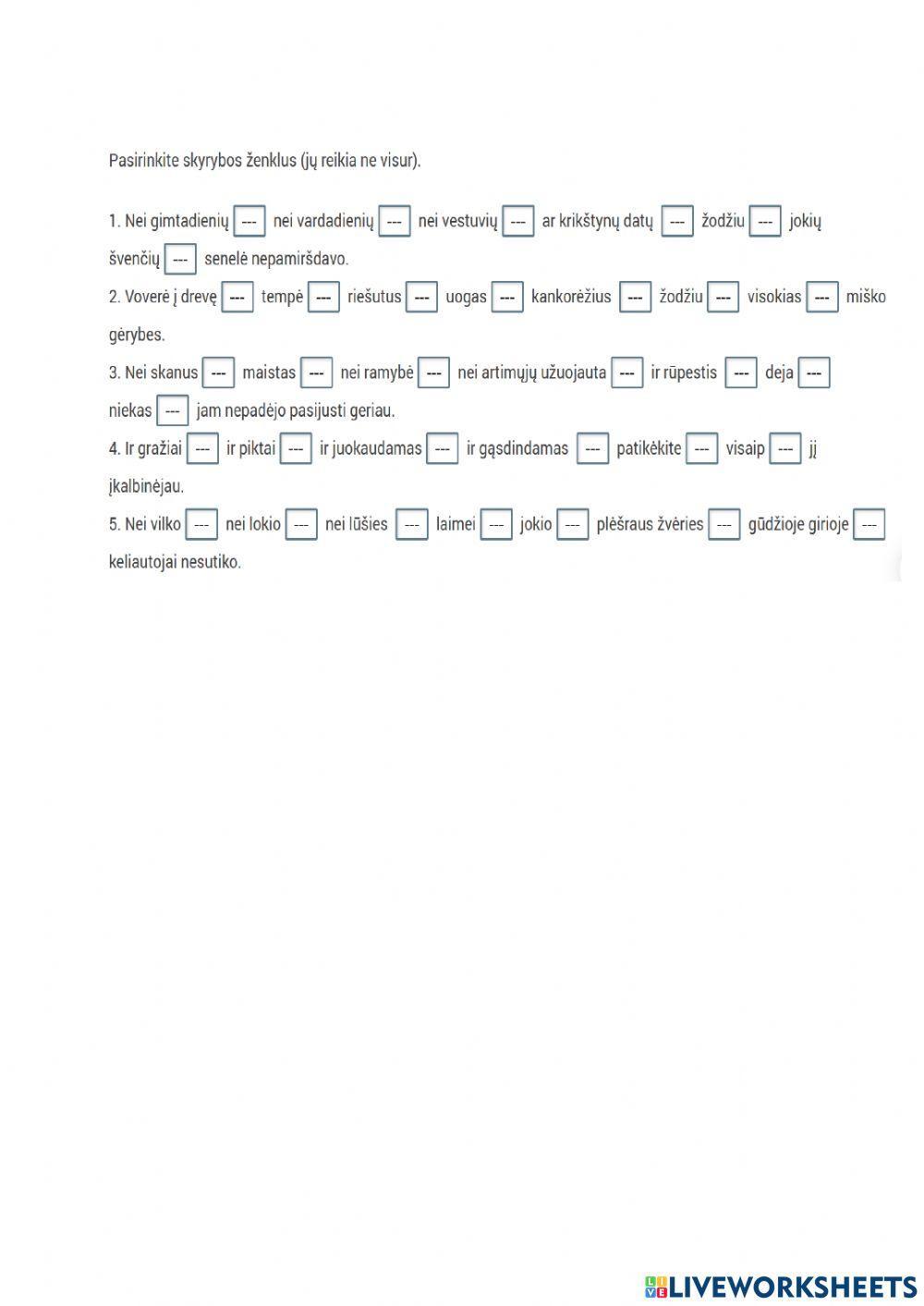 Vienarūšių sakinio dalių su apibendrinamaisiais žodžiais skyrybos įtvirtinimas