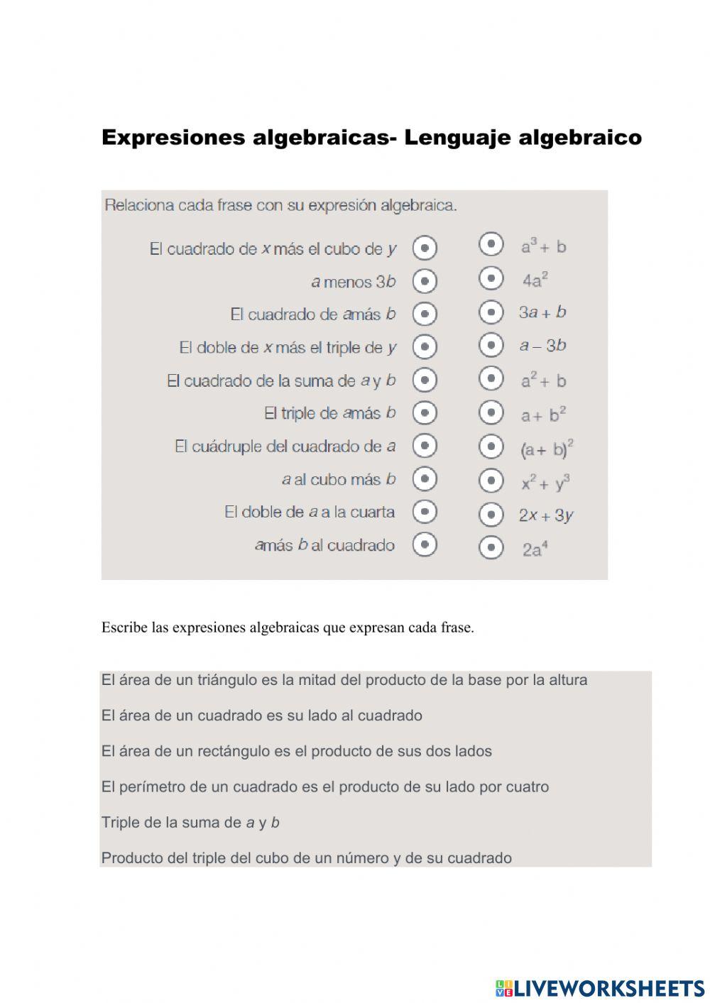 EXpresiones algebraicas