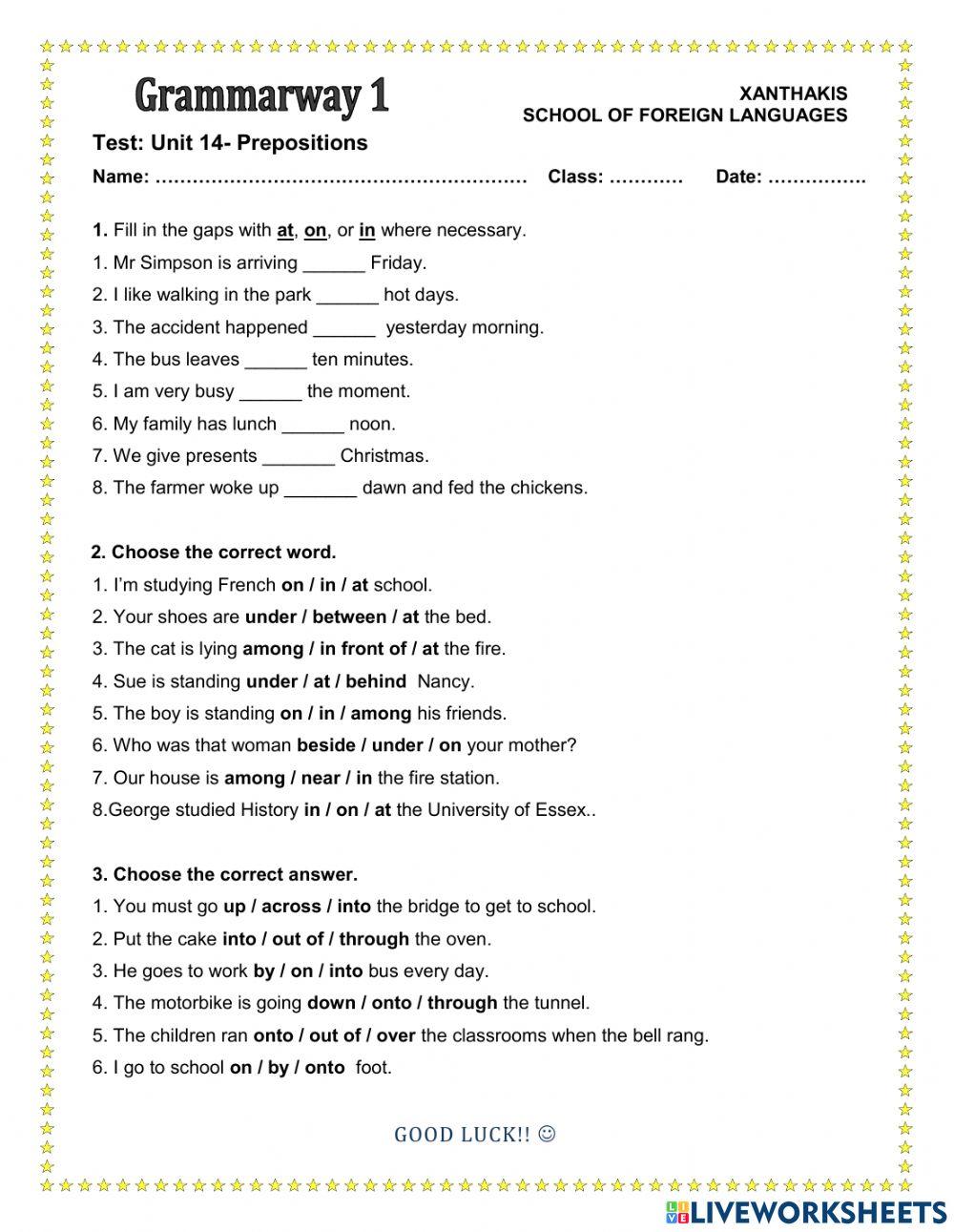 Grammarway 1- Test Unit 14