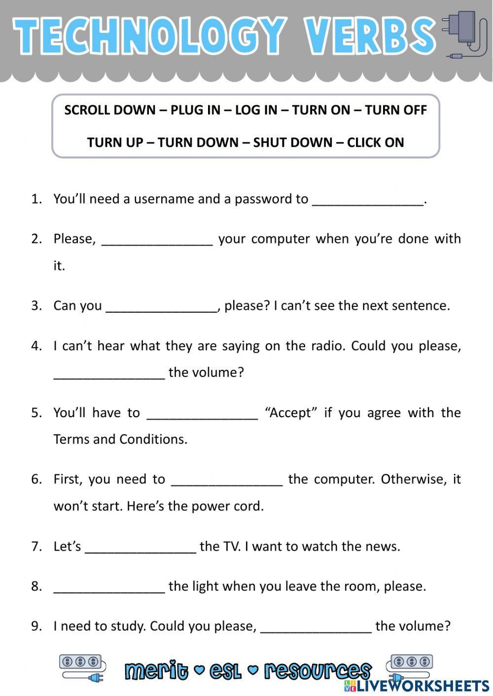 Vocabulary - Technology Verbs Vocabulary - Technology Verbs