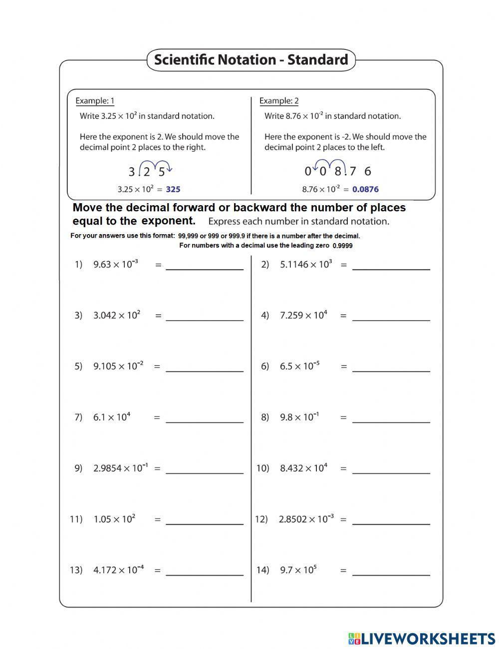 PS0015 Scientific Notation 2 worksheet Live Worksheets