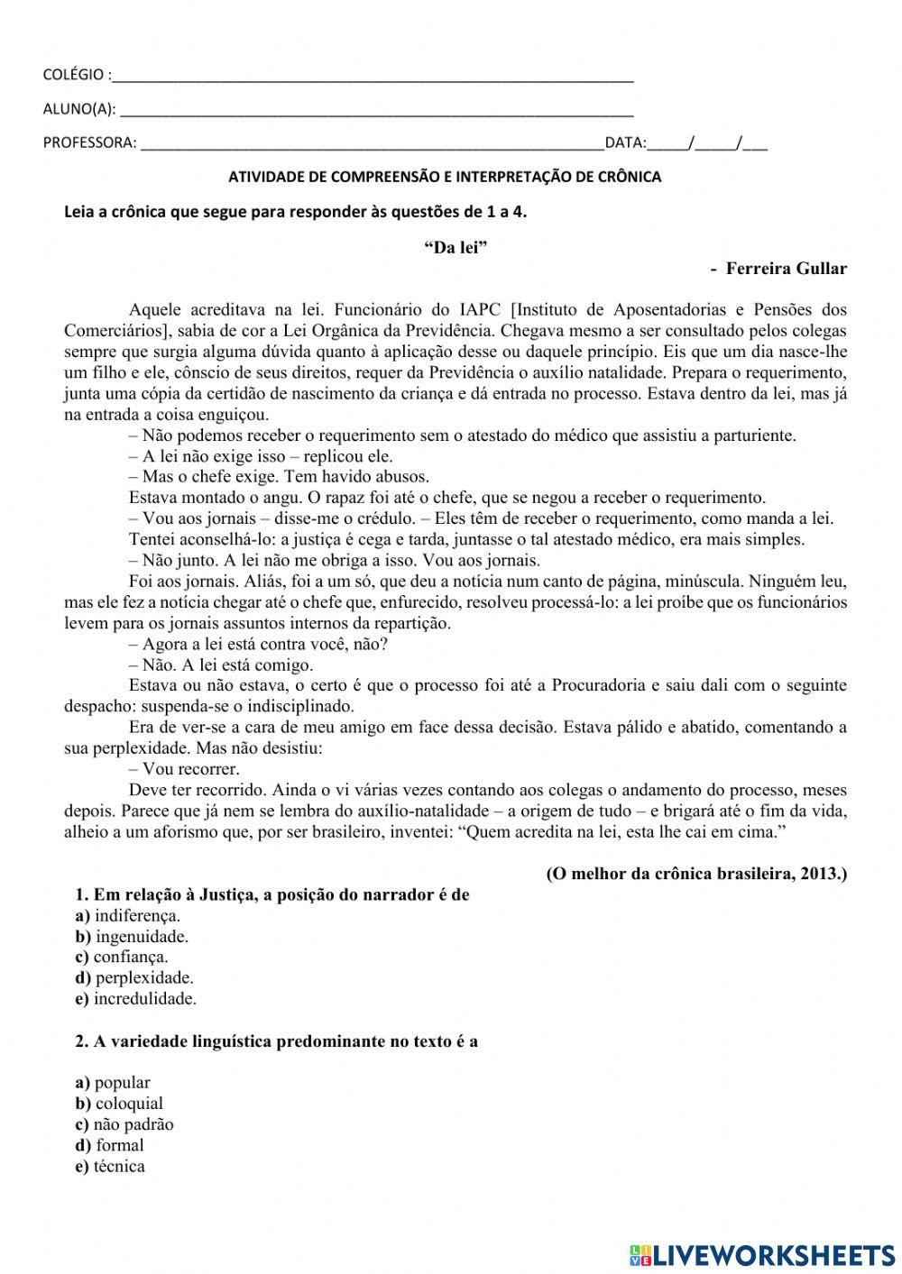 Interpretação - Crônica