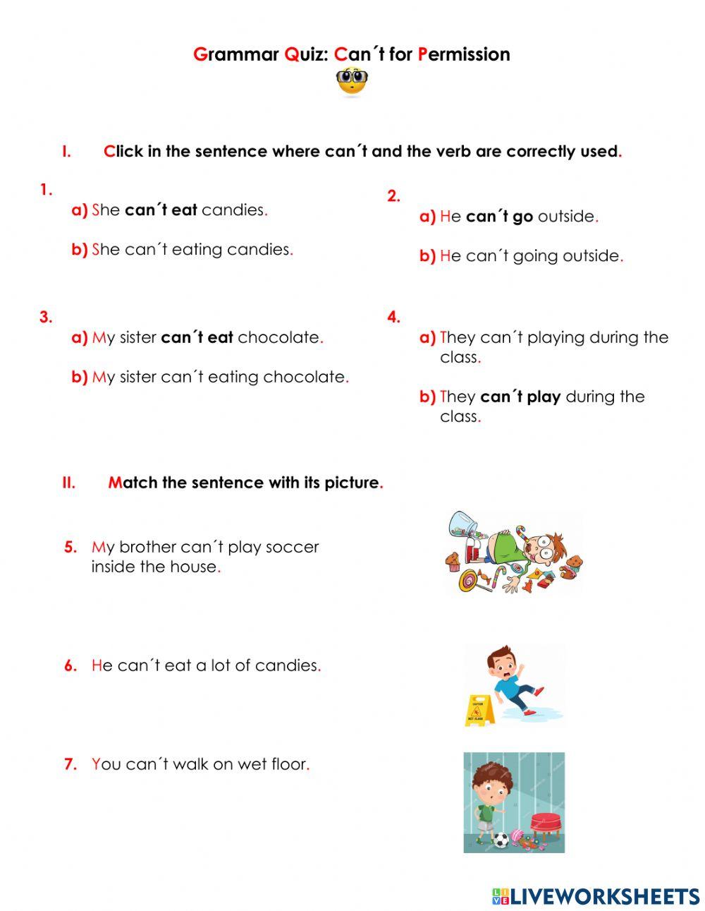 Grammar quiz can-t for permission