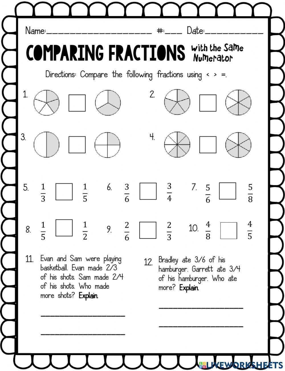 Comparing fractions with same numerator