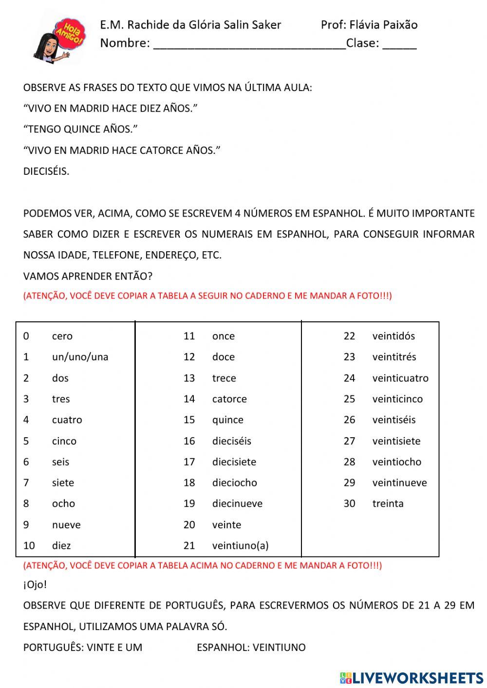 Los números en español