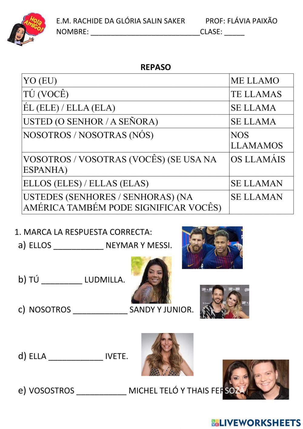 Repaso ser y llamarse