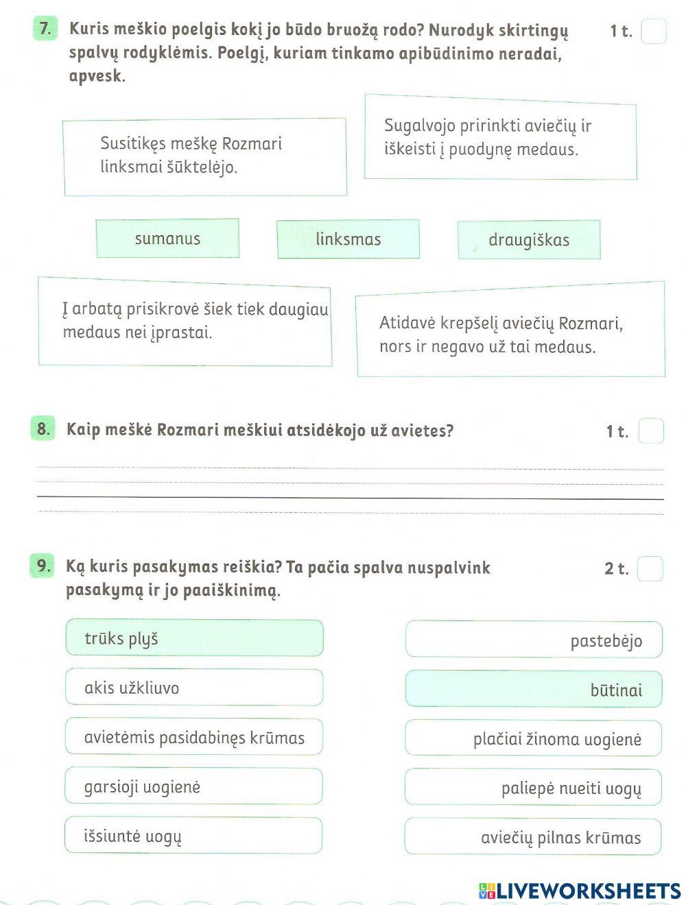 Pasitikrinamasis darbas. TEKSTO SUVOKIMAS  2 kl.