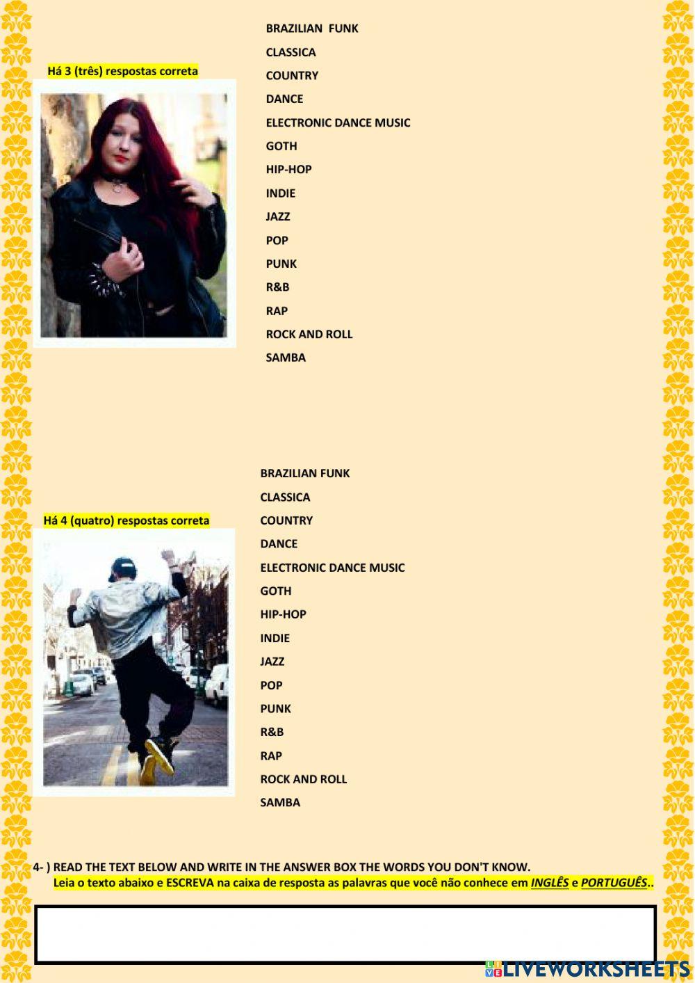 2nd BIMESTER - 2ª ACTIVITY – WHAT’S YOUR FAVORITE MUSIC STYLE - 1st