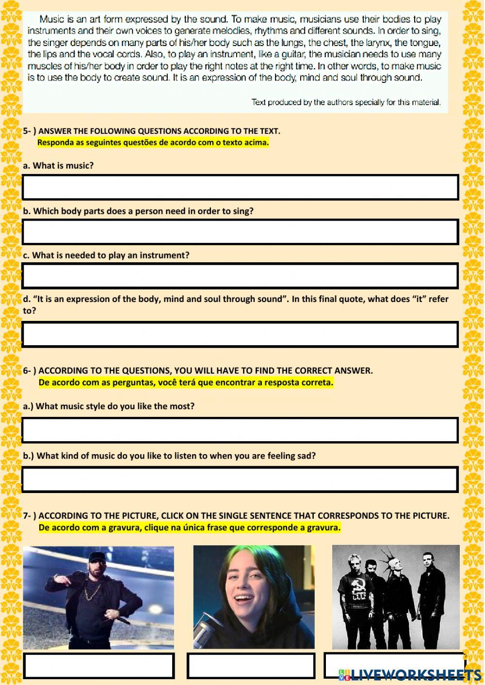 2nd BIMESTER - 2ª ACTIVITY – WHAT’S YOUR FAVORITE MUSIC STYLE - 1st