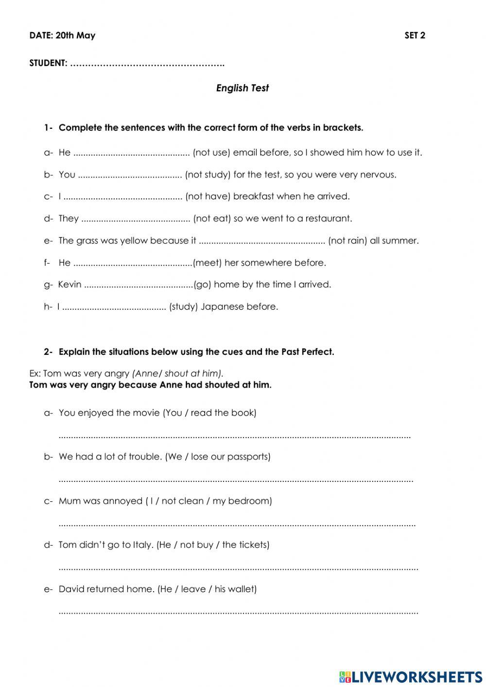 English Exam - 5th Year (SET 2)