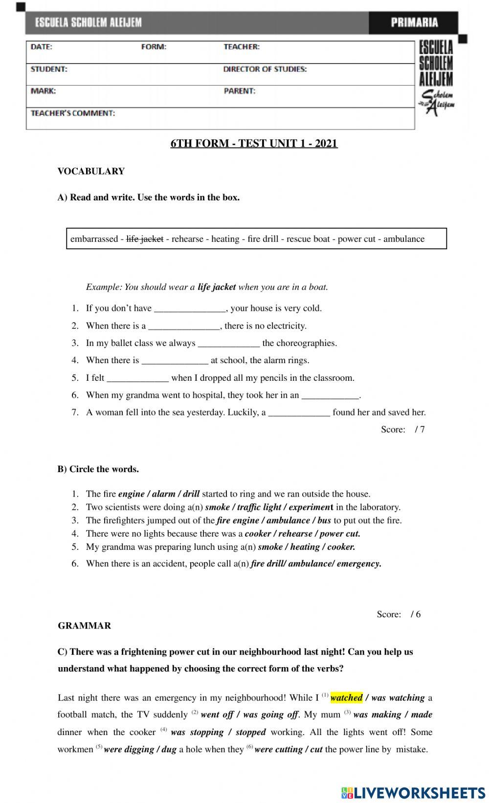 6th FORM 1st TERM TEST