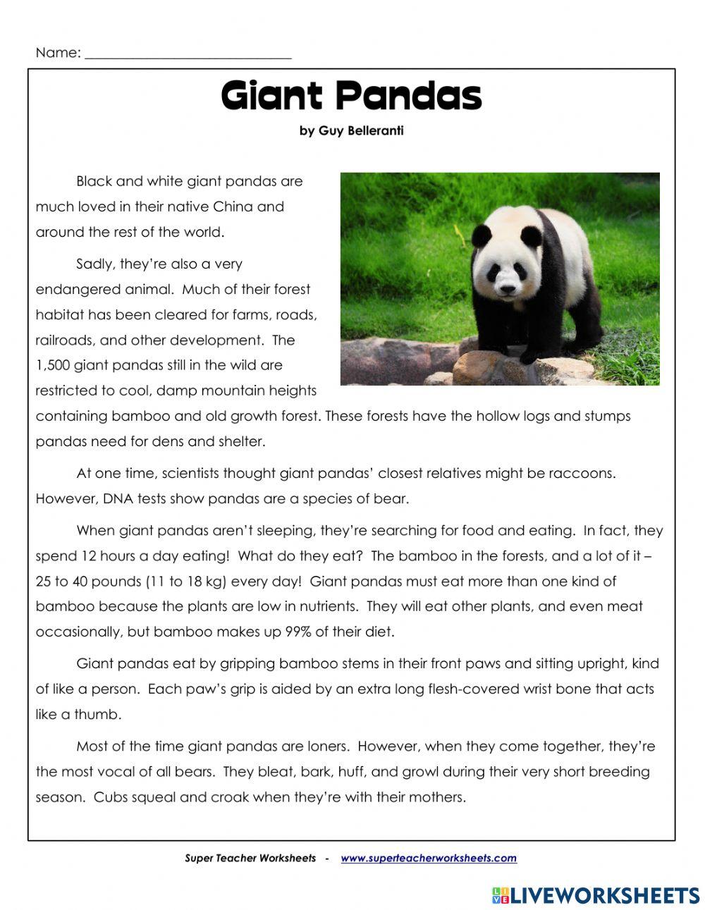 Pandas Reading Comprehension online exercise for | Live Worksheets