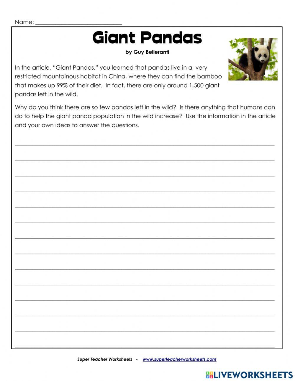 Pandas Reading Comprehension online exercise for | Live Worksheets