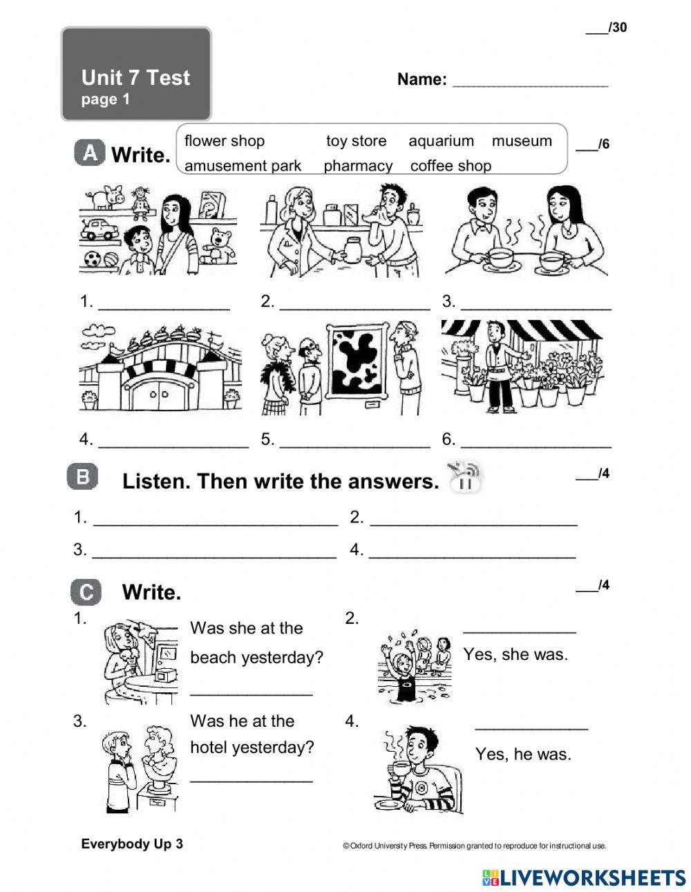 Exam - juniors 10 - unit 7