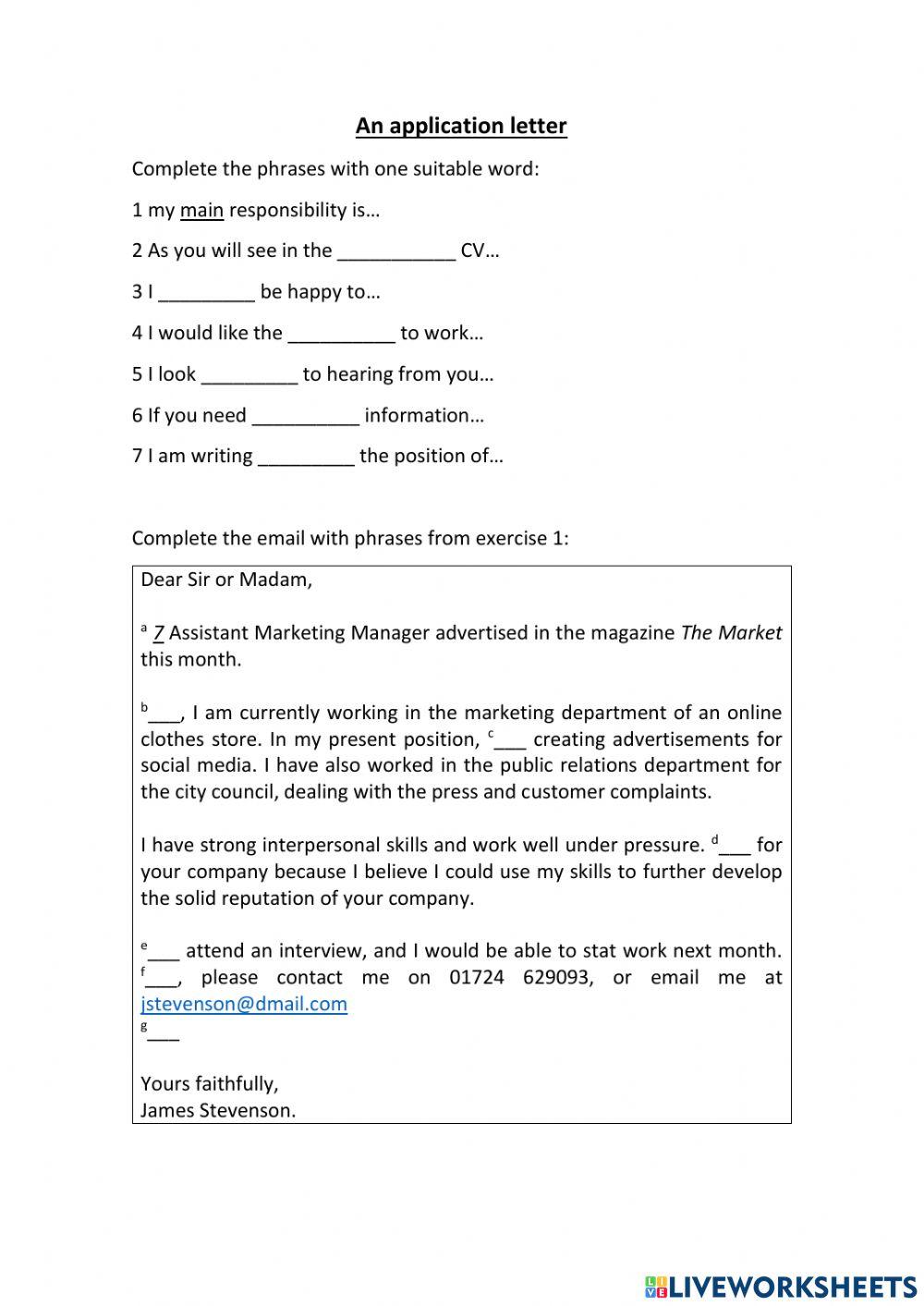 An application letter-email