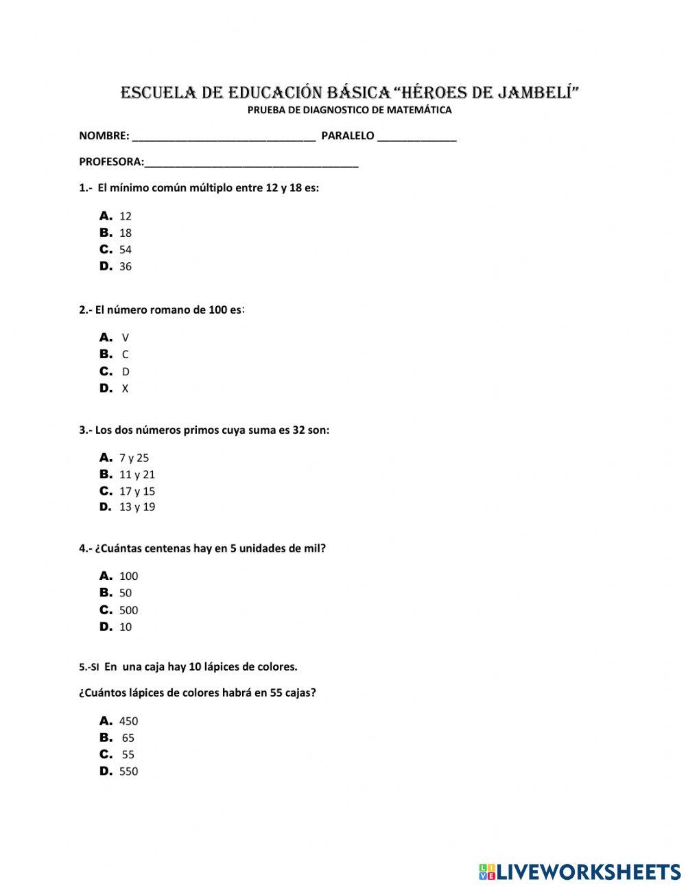 Prueba Diagnostica Matematica
