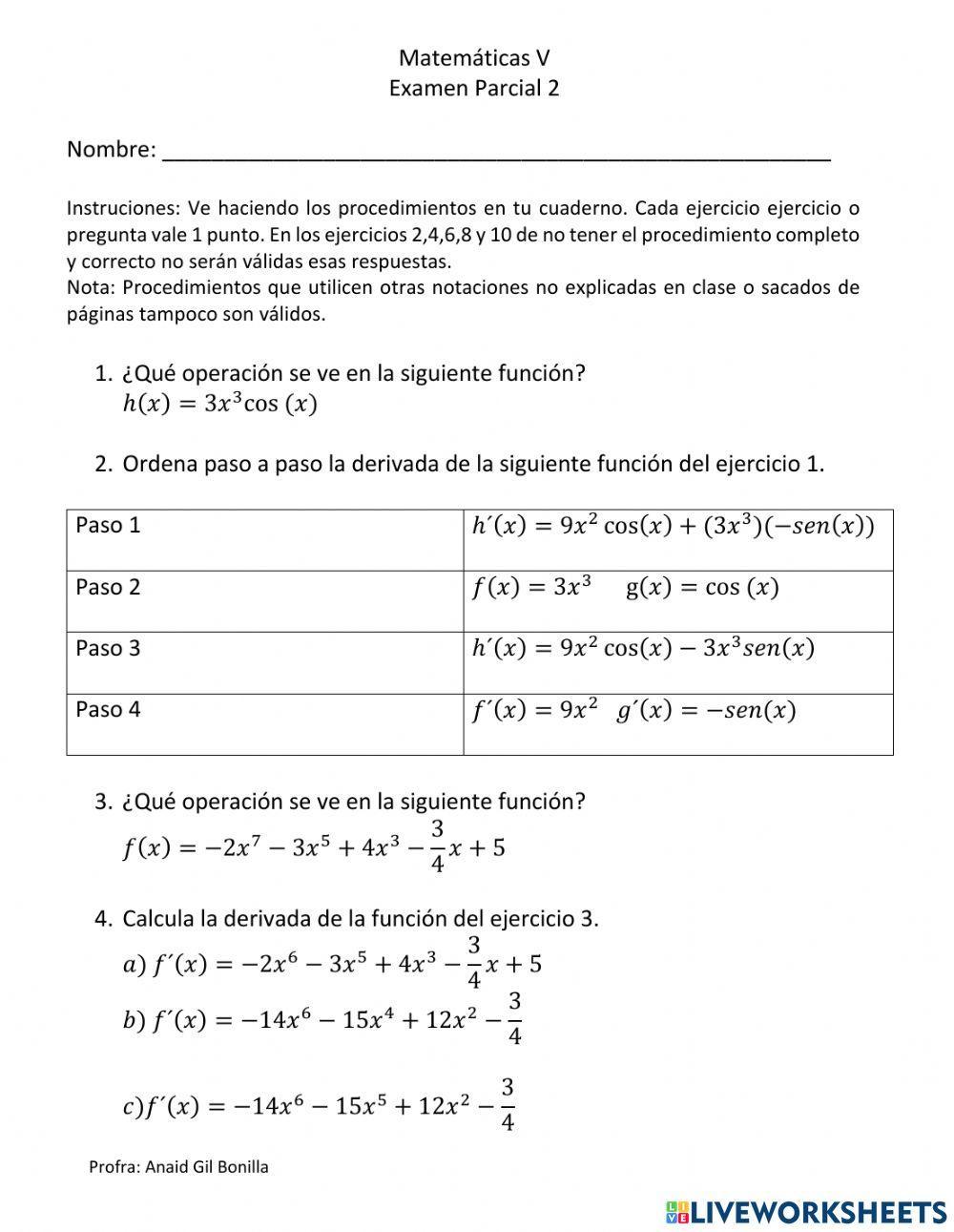 Examen derivadas