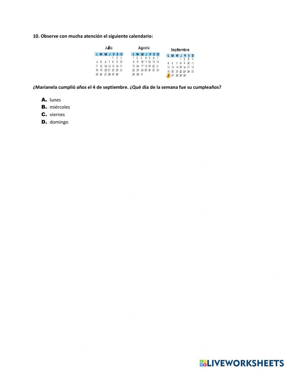 Prueba de diagnostico MATEMÁTICAS  2