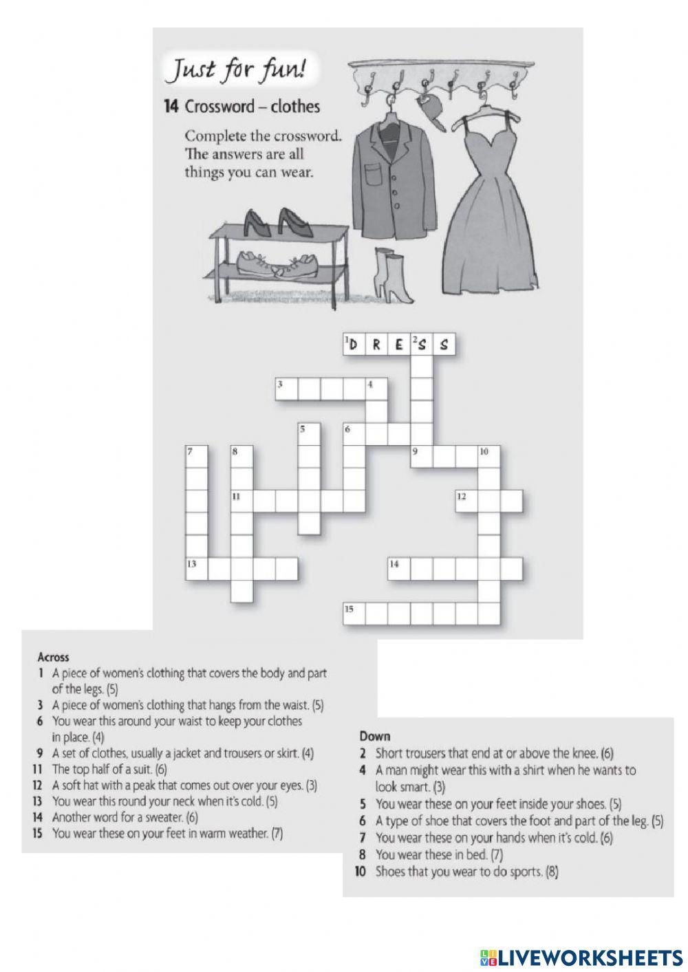 Clothes crossword Пологова Елена Сергеевна Live