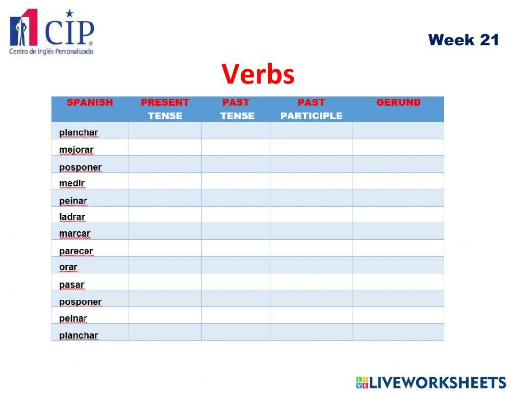 Verbs Exam Week 21