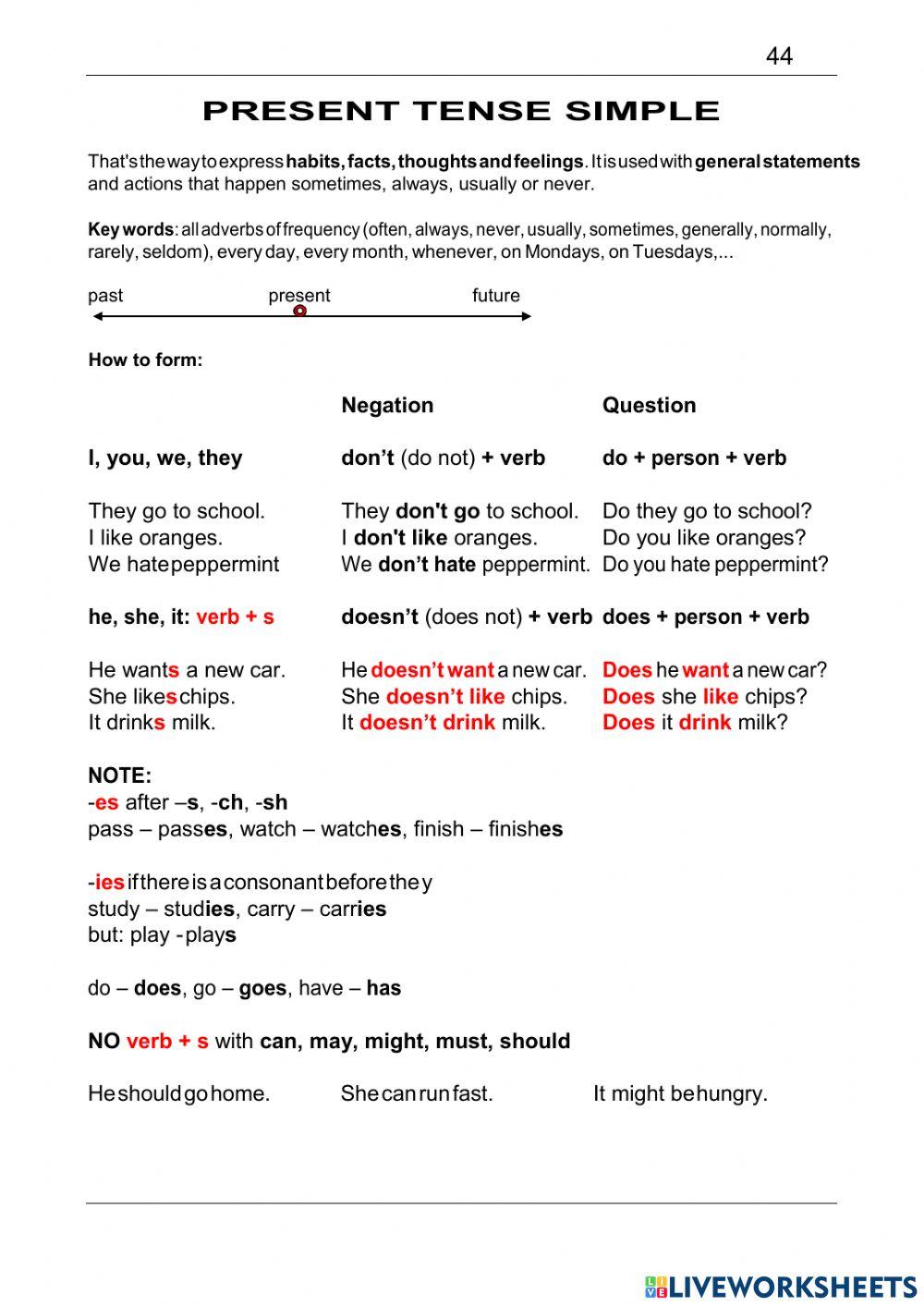 Lt-present tense simple