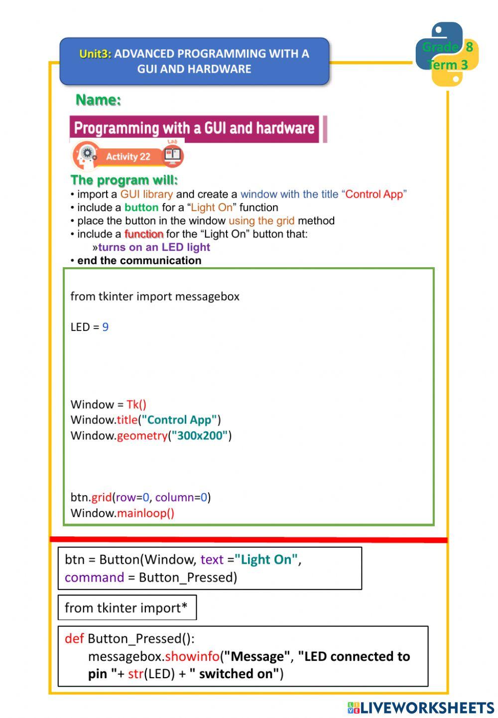 GUI with hardware worksheet | Live Worksheets