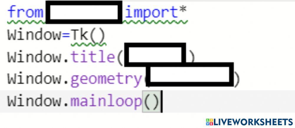 GUI Library-Window worksheet | Live Worksheets