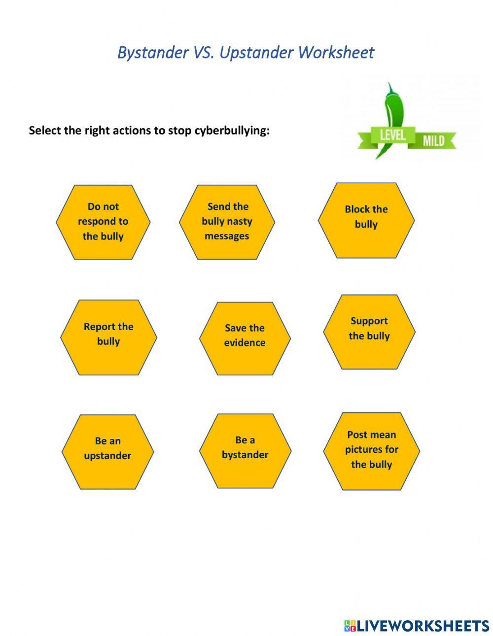 Upstander Vs. Bystander Worksheet online exercise for | Live Worksheets