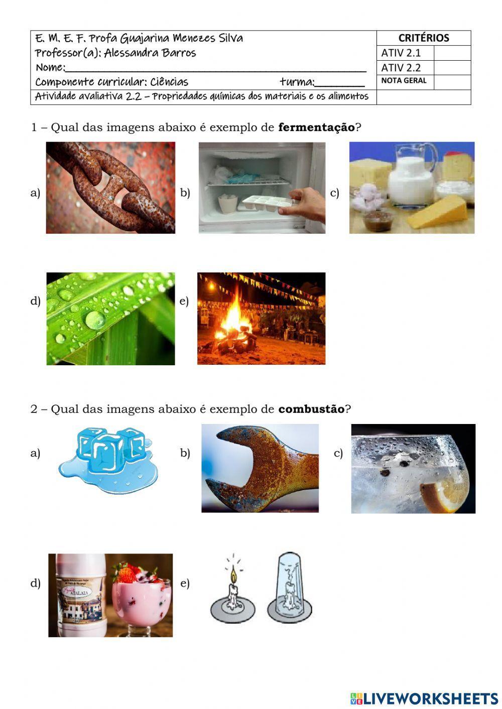 Os alimentos e propriedades químicas