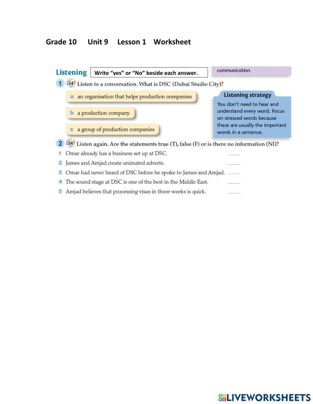 Grade 10 G Unit 9 Lesson 1