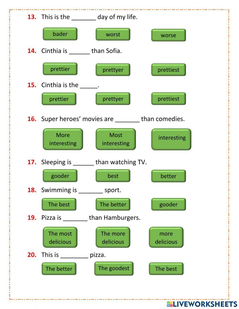 Comparative and superlative of adjectives Comparative and superlative of adjectives