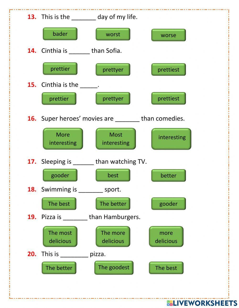 Comparative and superlative of adjectives