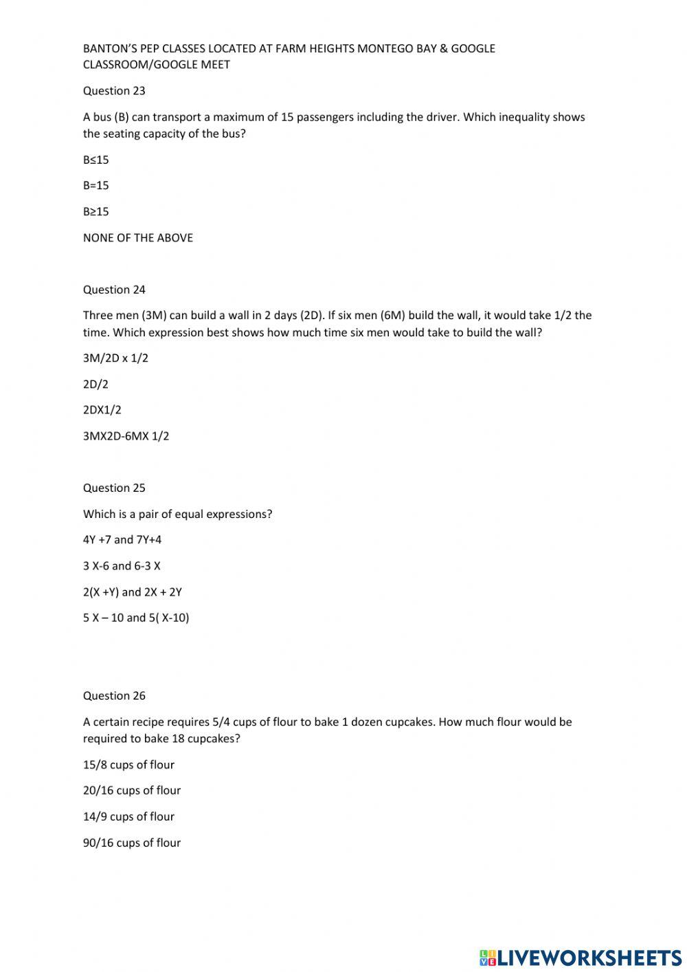 PEP ABILITY TEST QUESTIONS 21-40