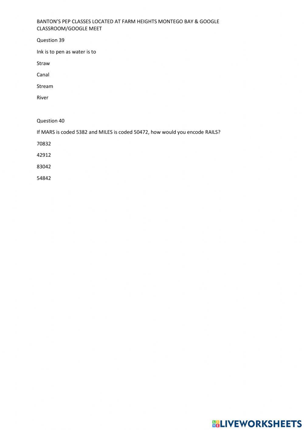 PEP ABILITY TEST QUESTIONS 21-40