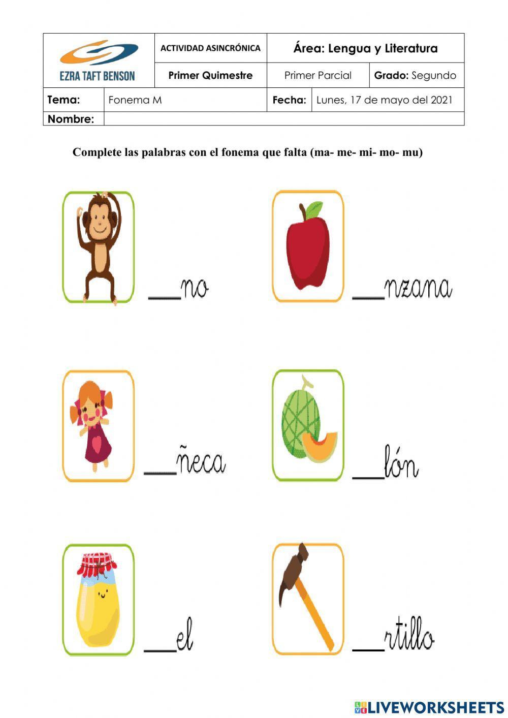 Fonema m online pdf worksheet for Segundo grado | Live Worksheets