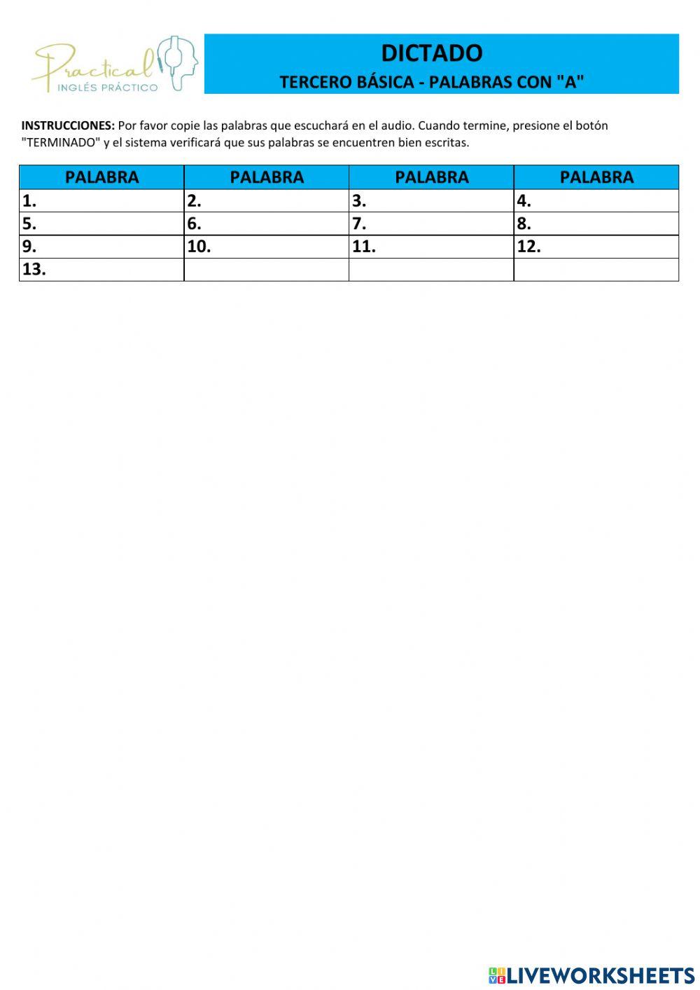 Dictado de palabras - a