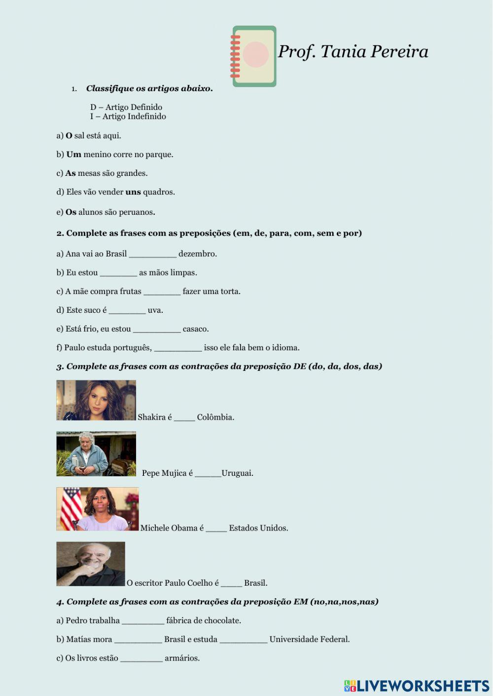 Artigo, Preposição e Contração