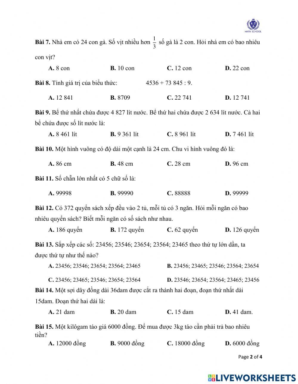 Toán 3 - 17.05.2021 - 21.05.2021 - Ôn tập cuối năm
