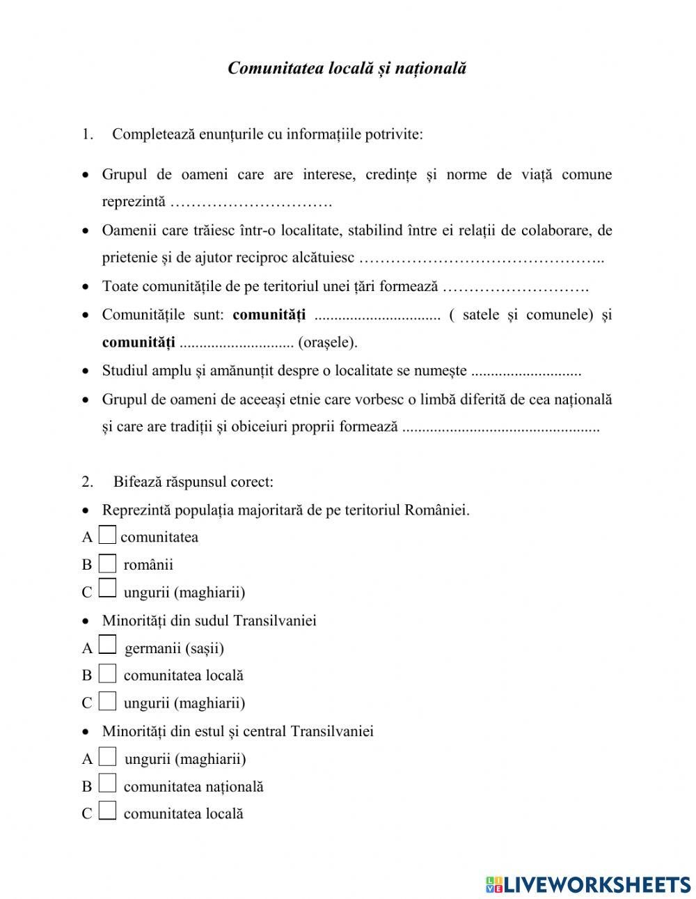 Comunitatea locală și națională