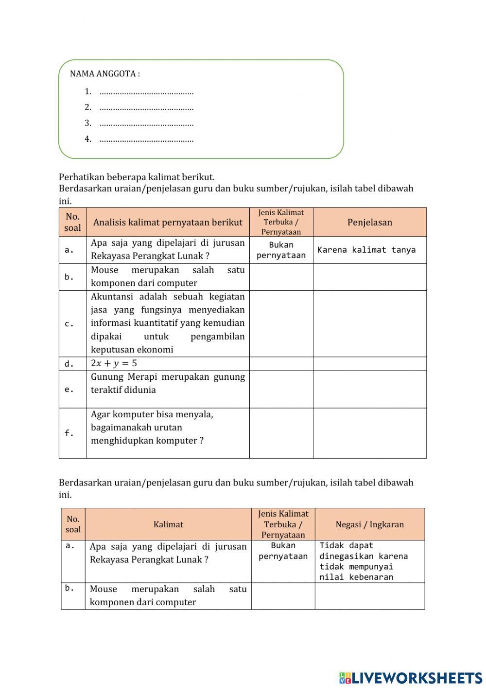 LKPD 1 kalimat terbuka, pernyataan, kalimat majemuk