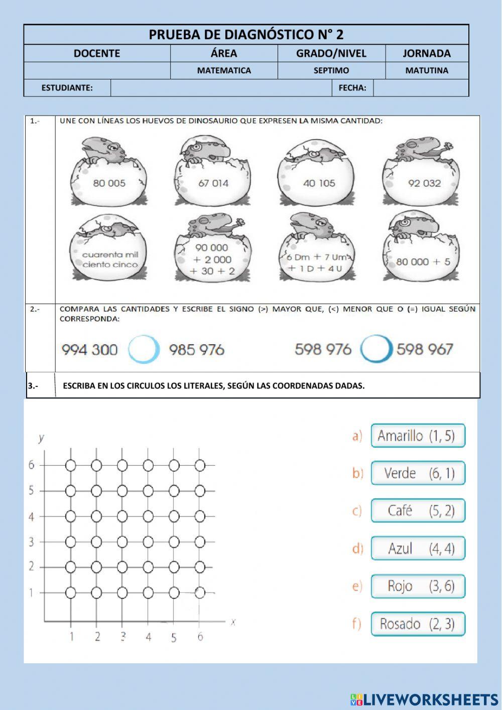 Tarea diagnóstica de Matemática