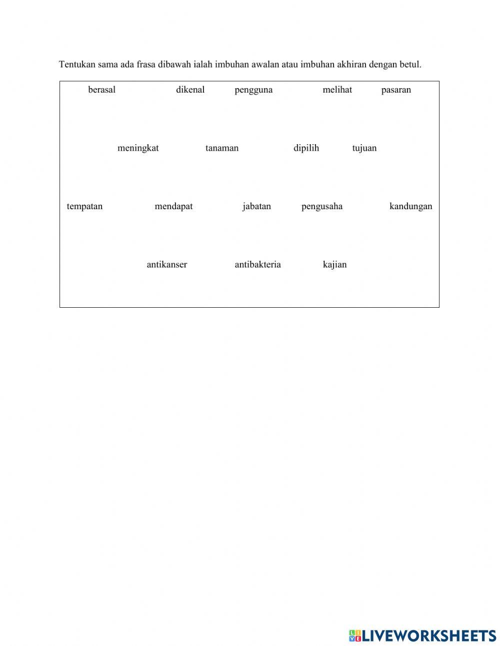 Latihan Imbuhan Awalan dan Akhiran