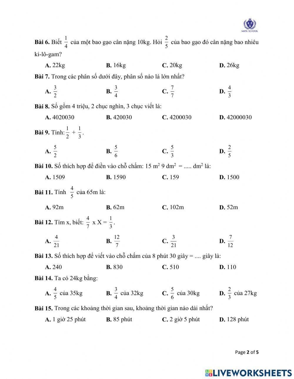 Toán 4 - 17.05.2021 - 21.05.2021 - Ôn tập cuối năm
