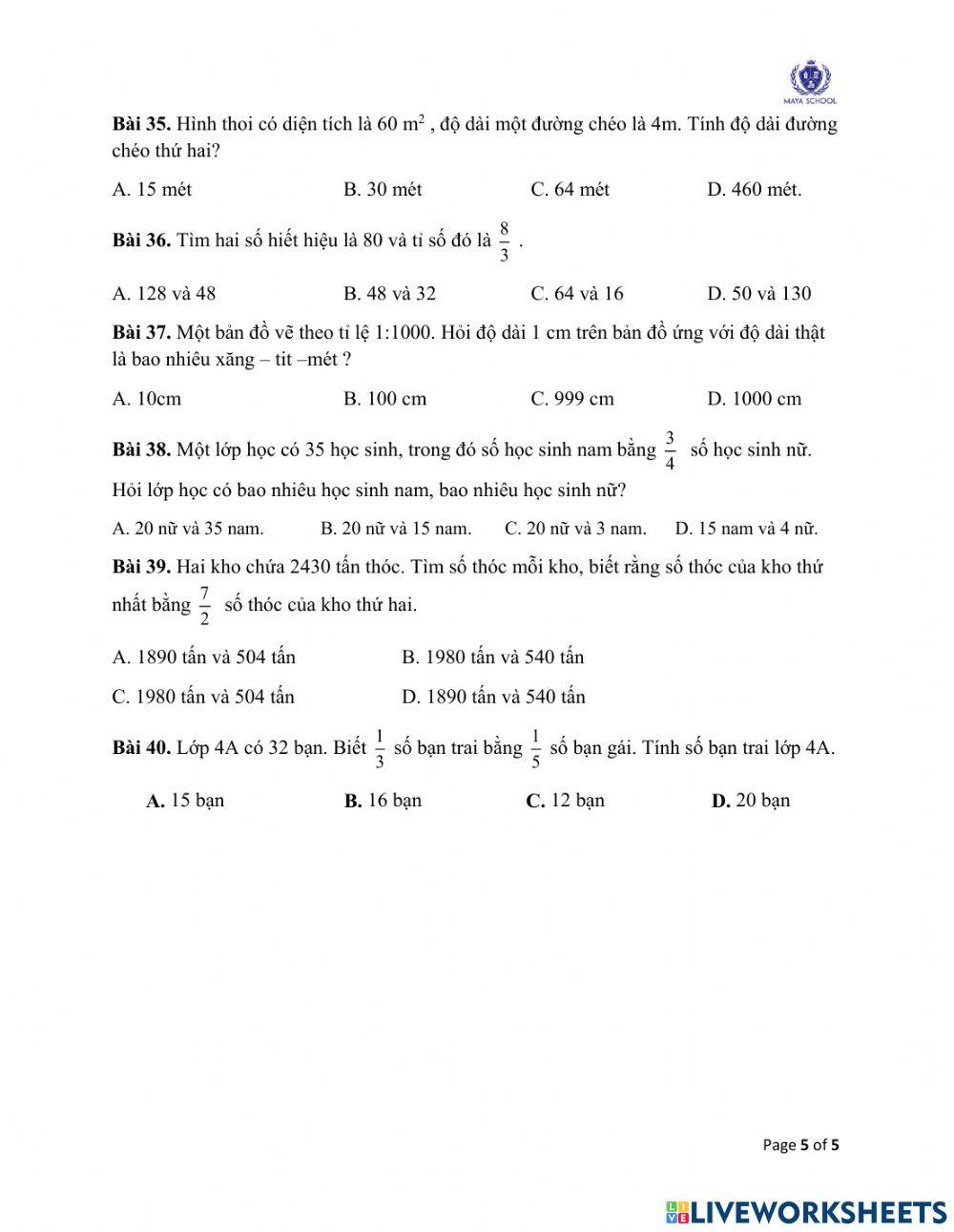 Toán 4 - 17.05.2021 - 21.05.2021 - Ôn tập cuối năm