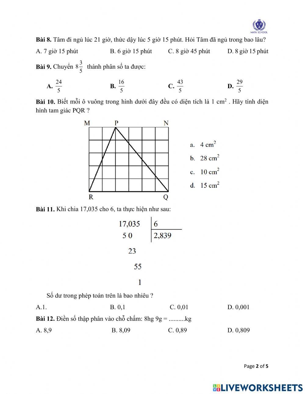 Toán 5 - 17.05.2021 - 21.05.21021 - Ôn tập cuối năm