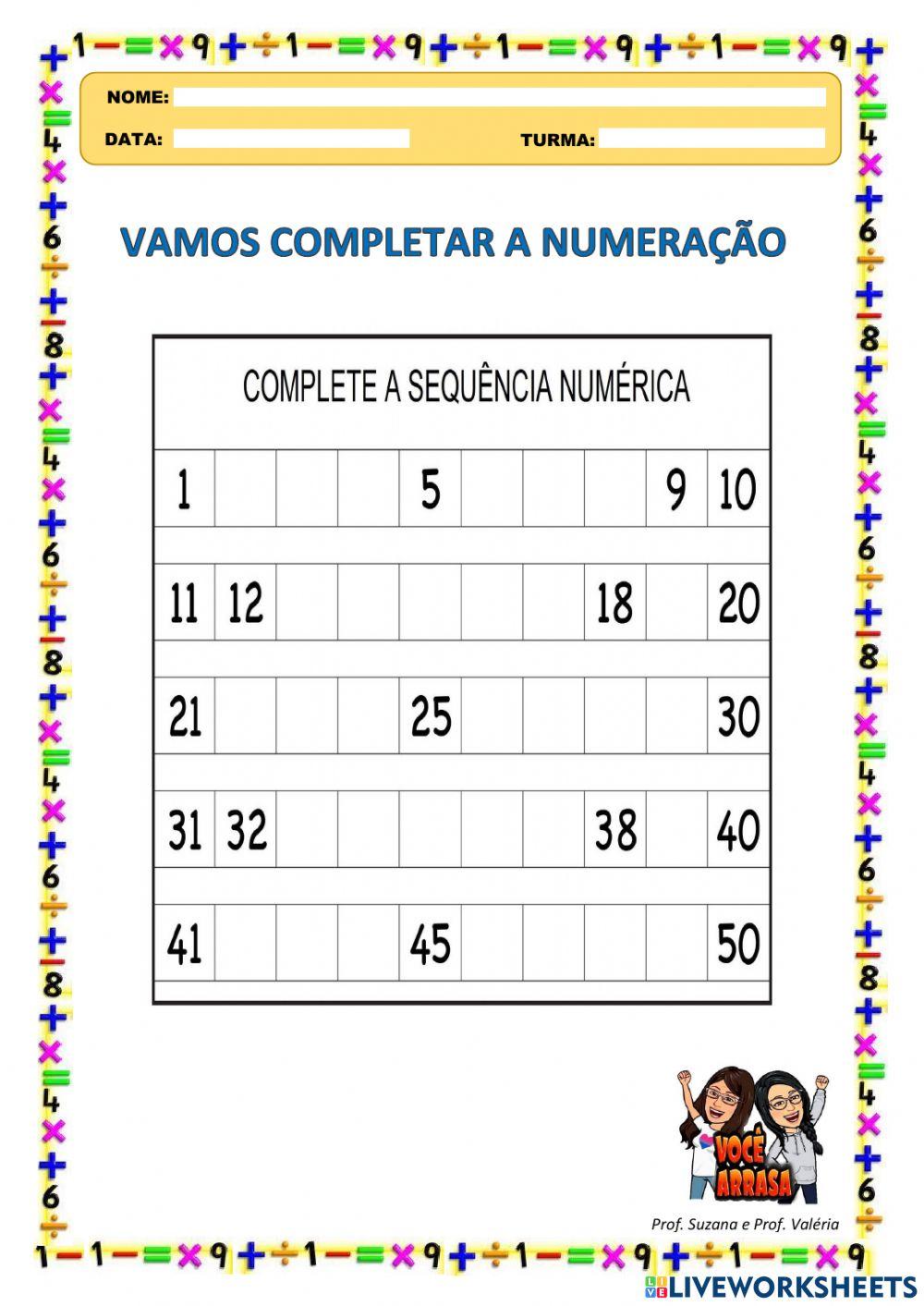 Vamos Completar a Numeração