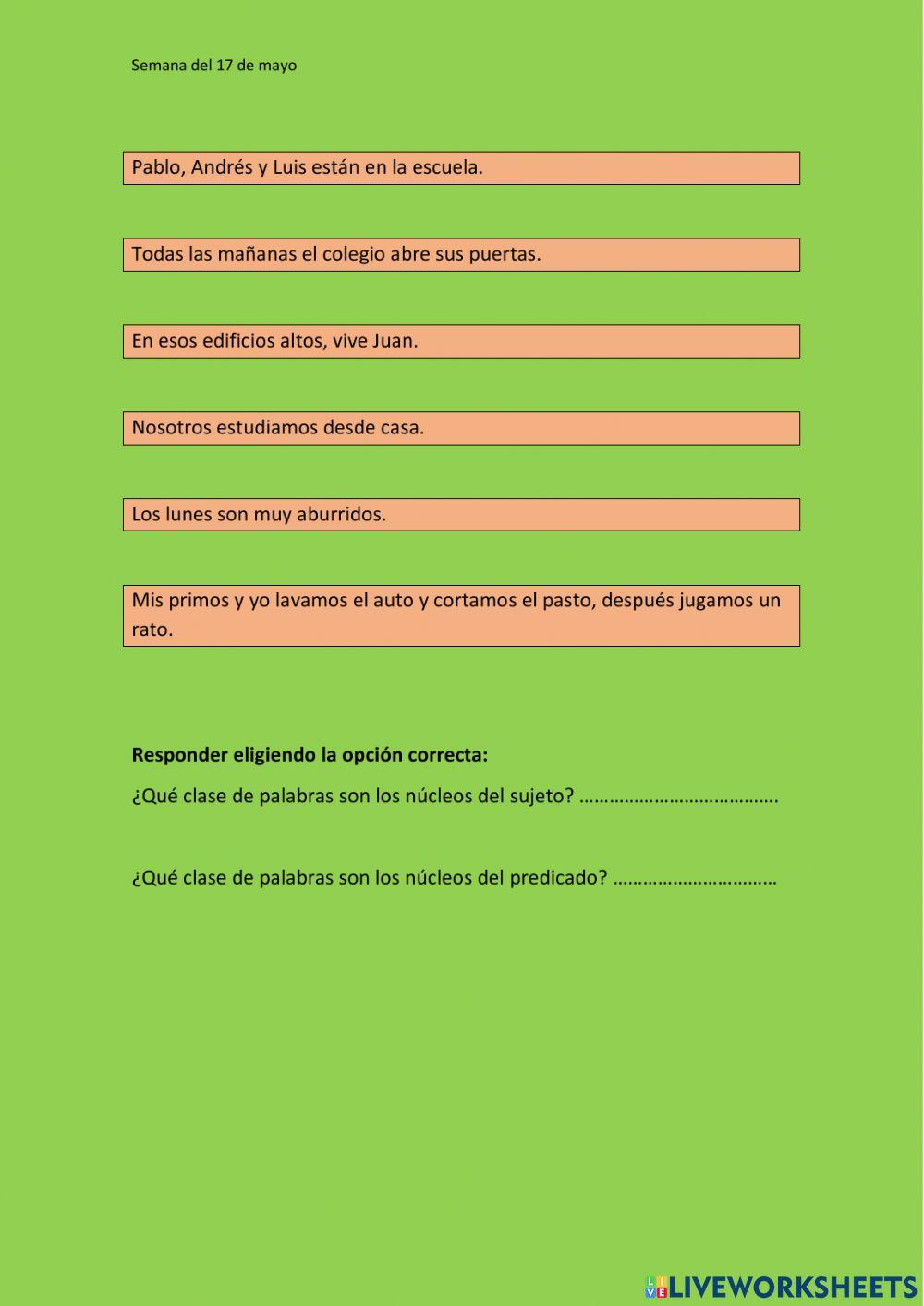 Núcleo del sujeto y del predicado