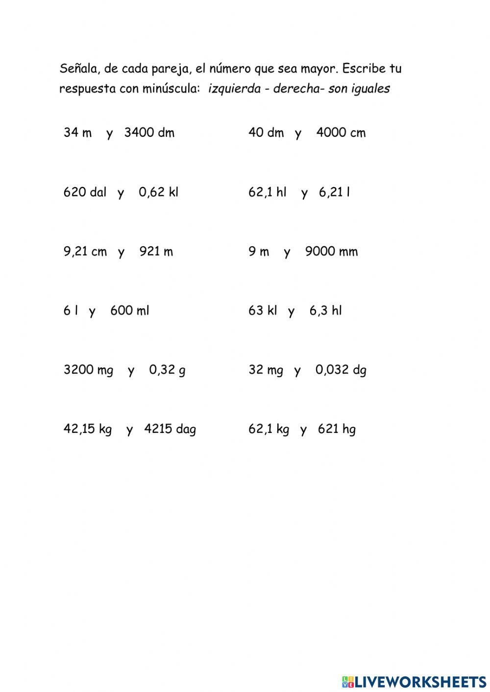 Compara unidades de medida